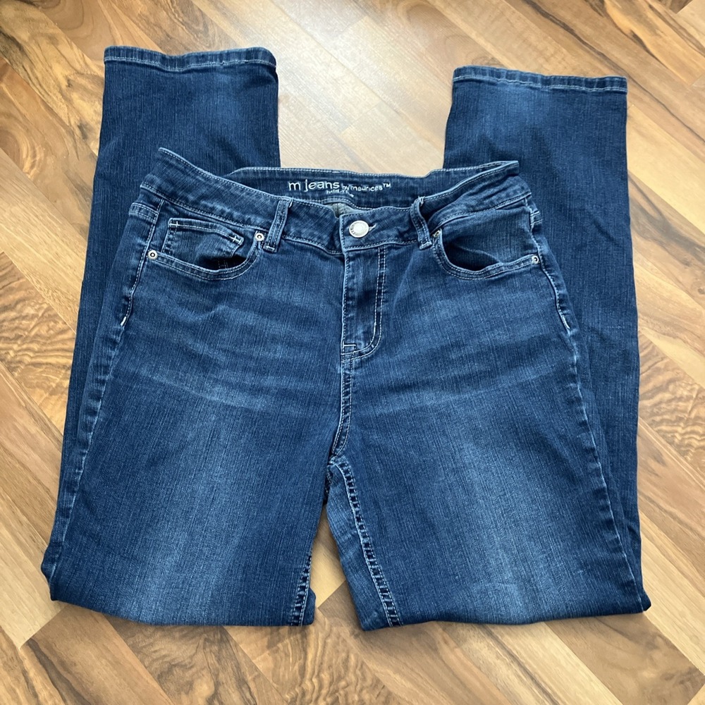 M‎ jeans by Maurices white stitch wide leg jeans size 12 Reg Mid Rise Dark Wash